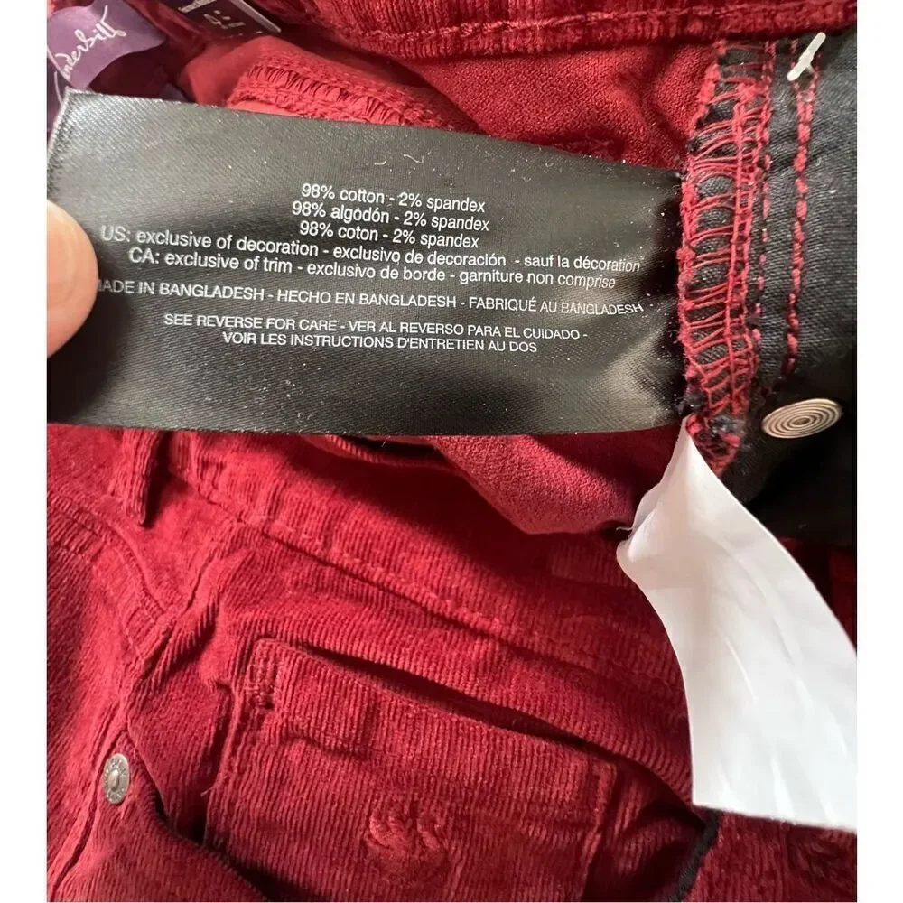 NWT Gloria Vanderbilt Maroon Corduroy Amanda Bootcut Pants